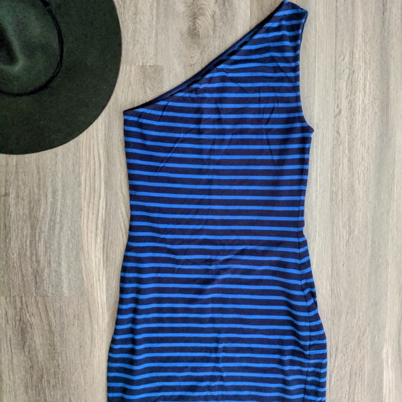 Talula Blue Striped One Shoulder Mini Dress Small - Picture 2 of 5